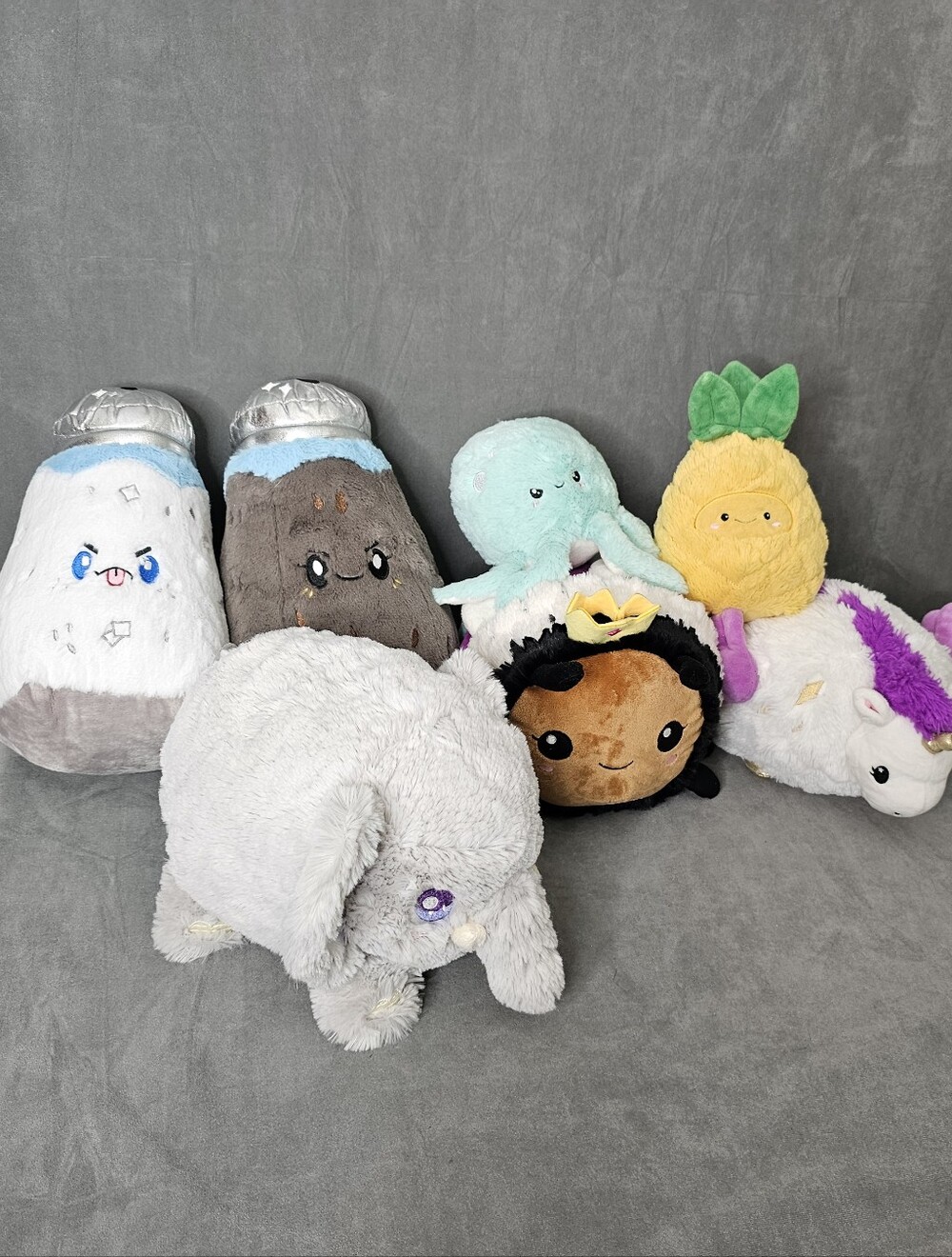 7 Squishable Plush Lot Elephant, Salt And Pepper Retired. PL1-5